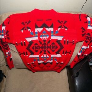 VINTAGE Navajo Women’s Medium Red Geometric Pattern Sweater